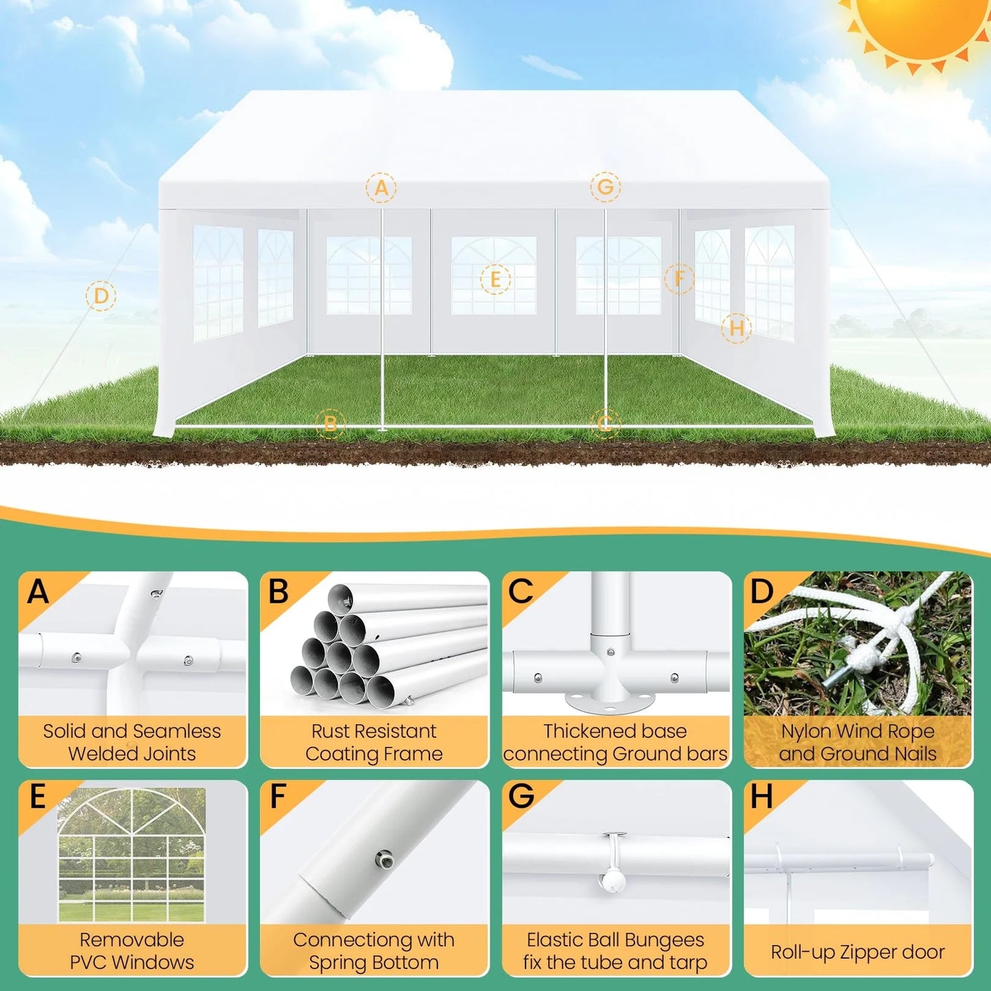 20x20ft Tent Heavy Duty for Parties Waterproof, Wedding and Event Canopy with Removable Sidewalls