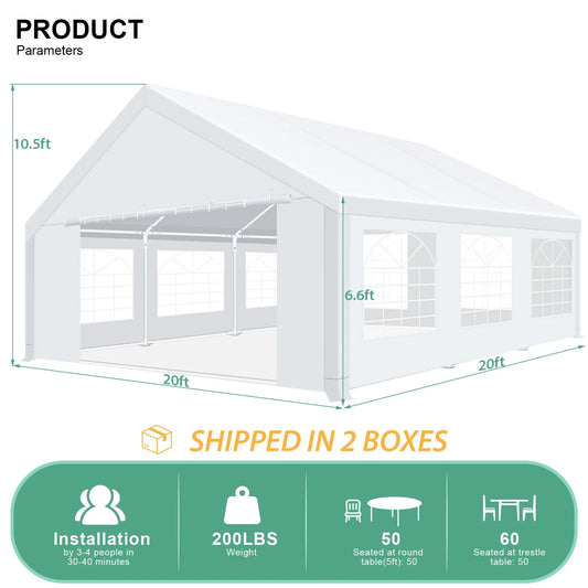20x20ft Tent Heavy Duty for Parties Waterproof, Wedding and Event Canopy with Removable Sidewalls