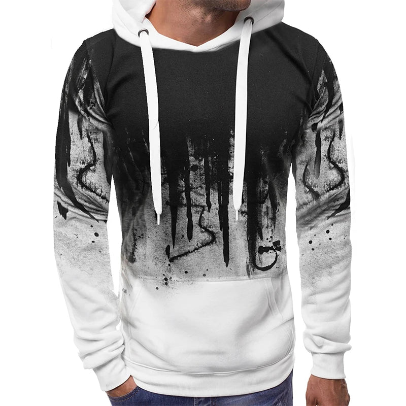 Men s Hood Sweatshirt 3D Printed Long Sleeve Loose Hoodies with Kangaroo Pocket