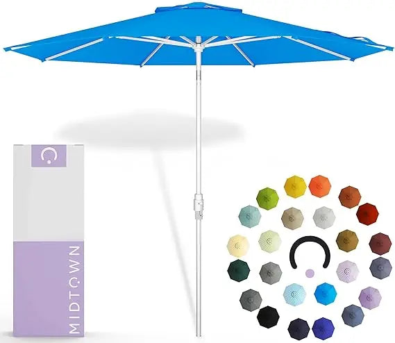 8 Ft. Patio Umbrella Polyester Fabric - Fiberglass Ribs, Auto-Tilt Aluminum Frame