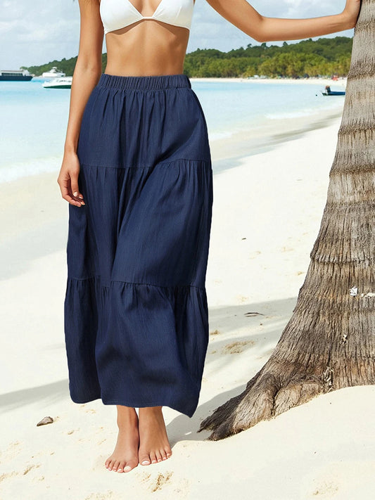 Ladies Denim Skirts with Elastic Waistband in Solid Color Long Length Summer Fashion Casual Jeans Skirt for Streetwear Style