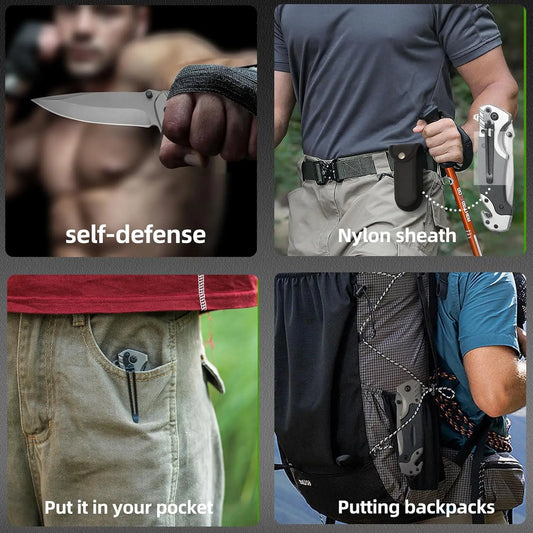 Folding knife with clip, webbed opening and padded lock, outdoor survival camping hunting fishing knife