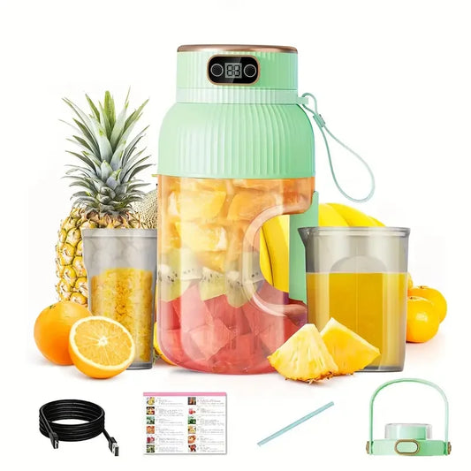 Eco-Friendly 40oz Portable Juicer with Dual Lids, USB-C Rechargeable, Includes Silicone Straw - Perfect for On-the-Go Fresh Juic