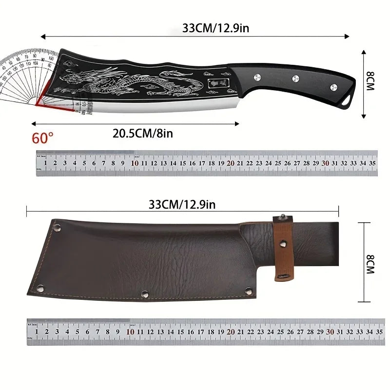 Hand forged stainless steel bone chopping knife with scabbard,