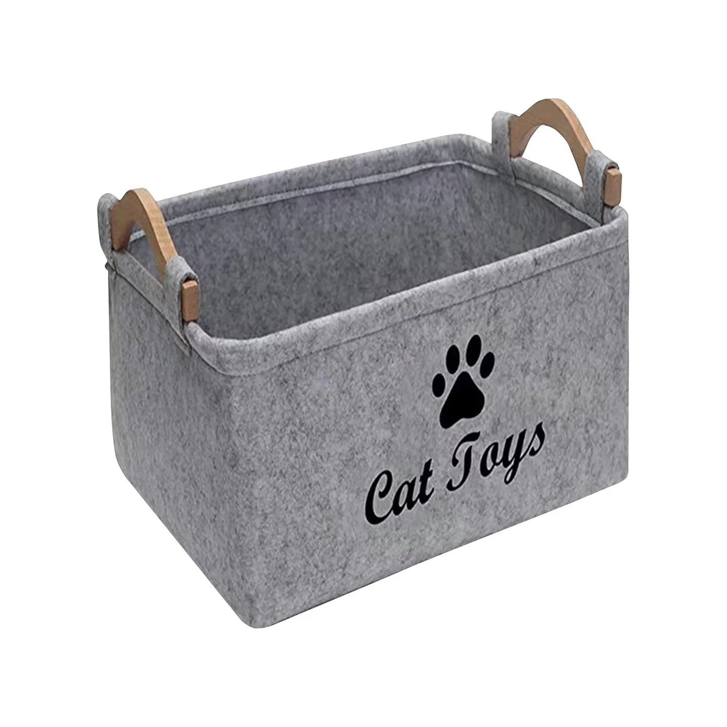 Soft Plush Dog Toy Storage Basket With Wooden Handle