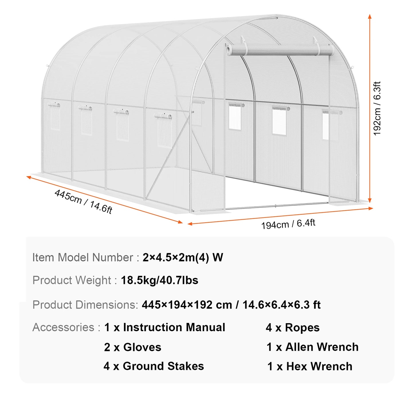 Walk-in Greenhouse Hoop House Plant Hot House with Steel Frame Roll-up Zipper Door