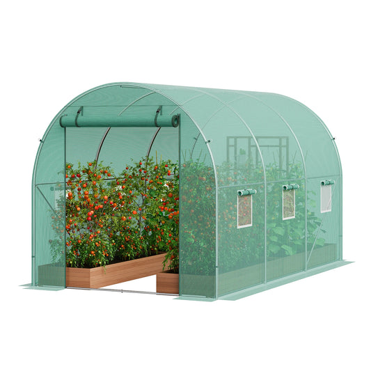 Walk-in Greenhouse Hoop House Plant Hot House with Steel Frame Roll-up Zipper Door