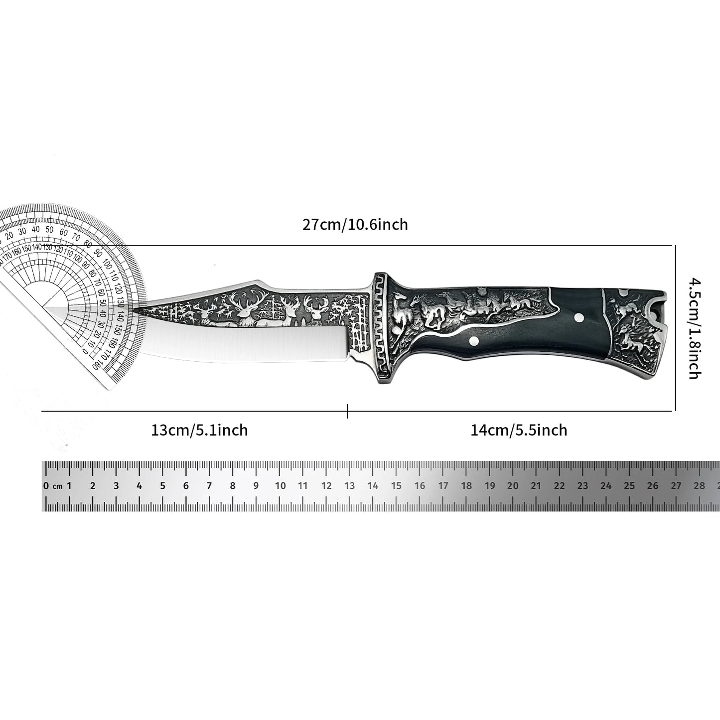 High Quality Steel Hunting Knife, Outdoor Survival Knife, Rubber Anti Slip Handle, Equipped with Leather Case