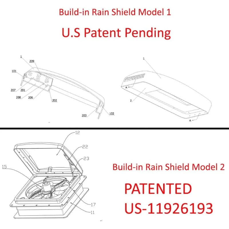 Shield RV Roof Fan Vent Trailer Camper 10 Speed 12V 14'' Reversible