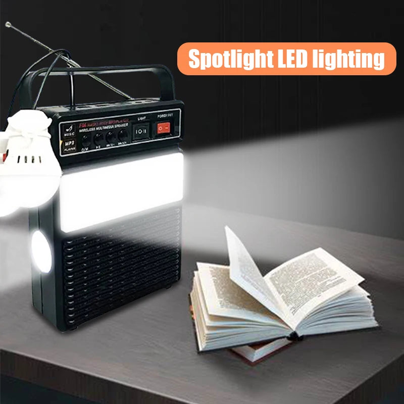 Portable outdoor camping solar lighting radio Bluetooth speaker, with two light bulbs and multiple lighting modes