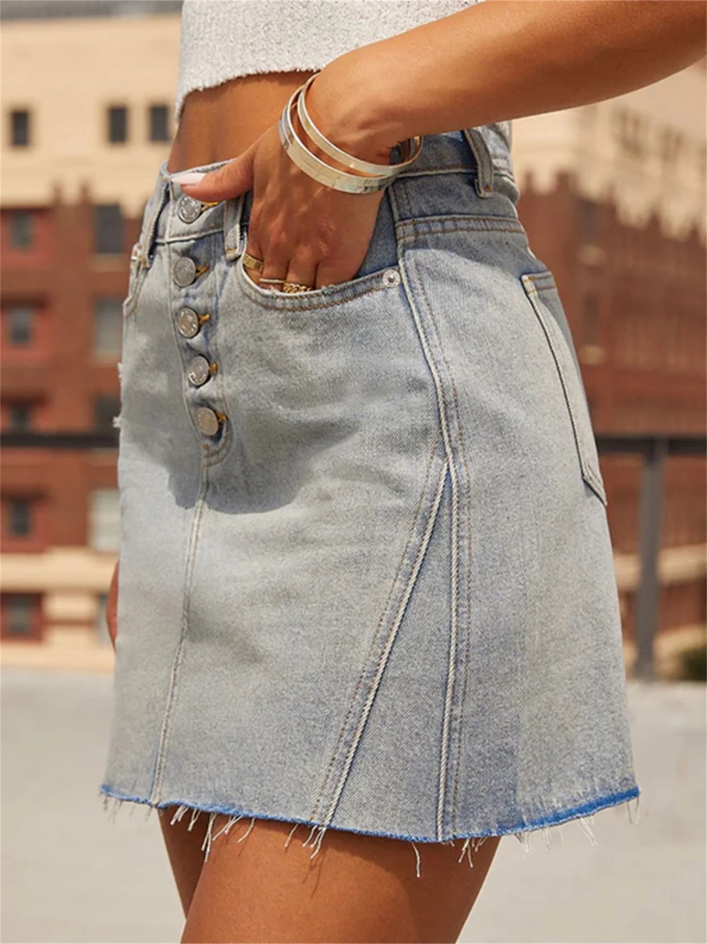 Vintage High Waist Distressed Denim Skirt for Women Casual Summer Beach Party Clubwear Street Style Mini Jeans Skirt