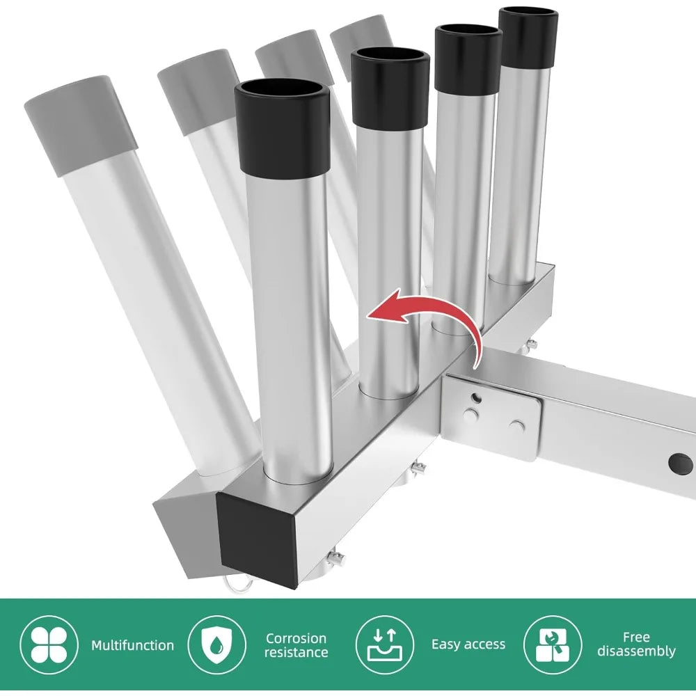 Stainless Steel Fishing Rod Holder 4 Link Tubes, 2" Trailer Hitch Receiver