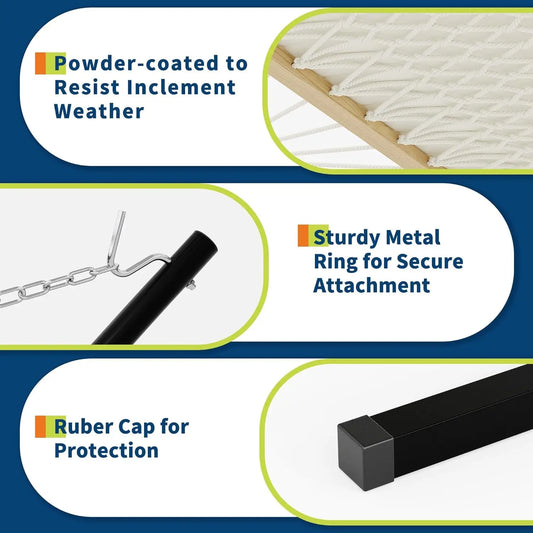 Double Hammock with Stand,2 Person Heavys Duty 475 Lbs Capacity, Breathable Cotton Rope & Quilted Pad for Adventure,Camping