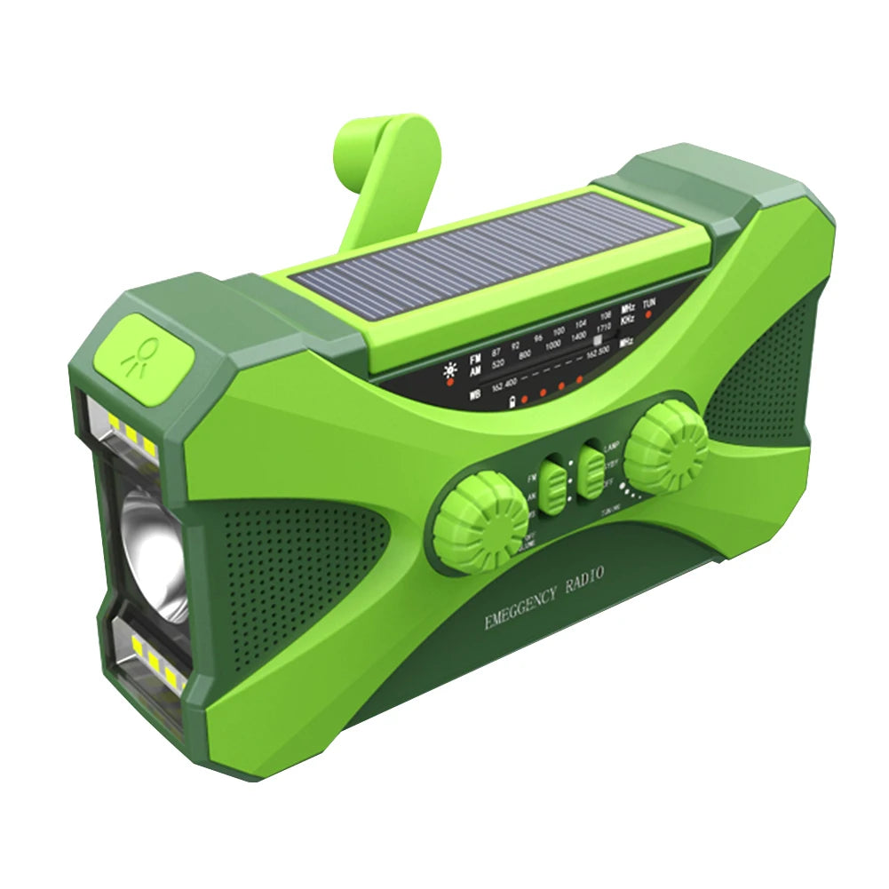 Outdoors AM/FM Radio Dual Speaker 10000mAh Rechargeable Stereo Solar Emergency Hand Crank Weather Radio