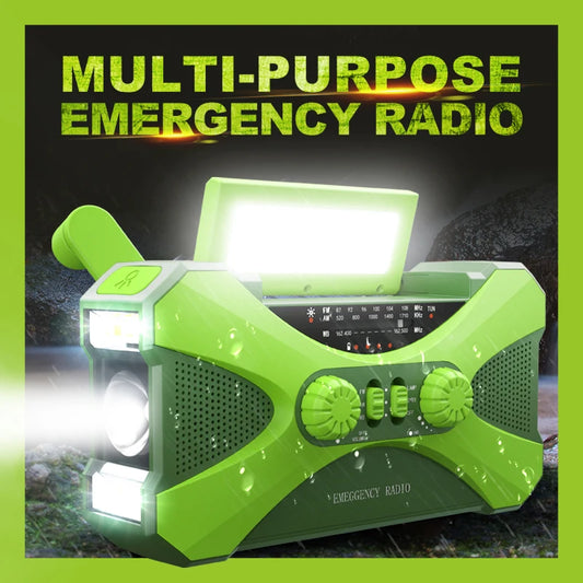Outdoors AM/FM Radio Dual Speaker 10000mAh Rechargeable Stereo Solar Emergency Hand Crank Weather Radio
