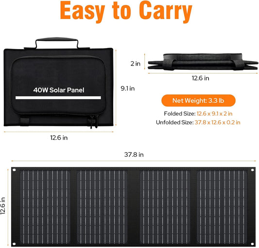 40W Portable Solar Panel Charger with DC USB C Port for Camping Road Trip Hiking