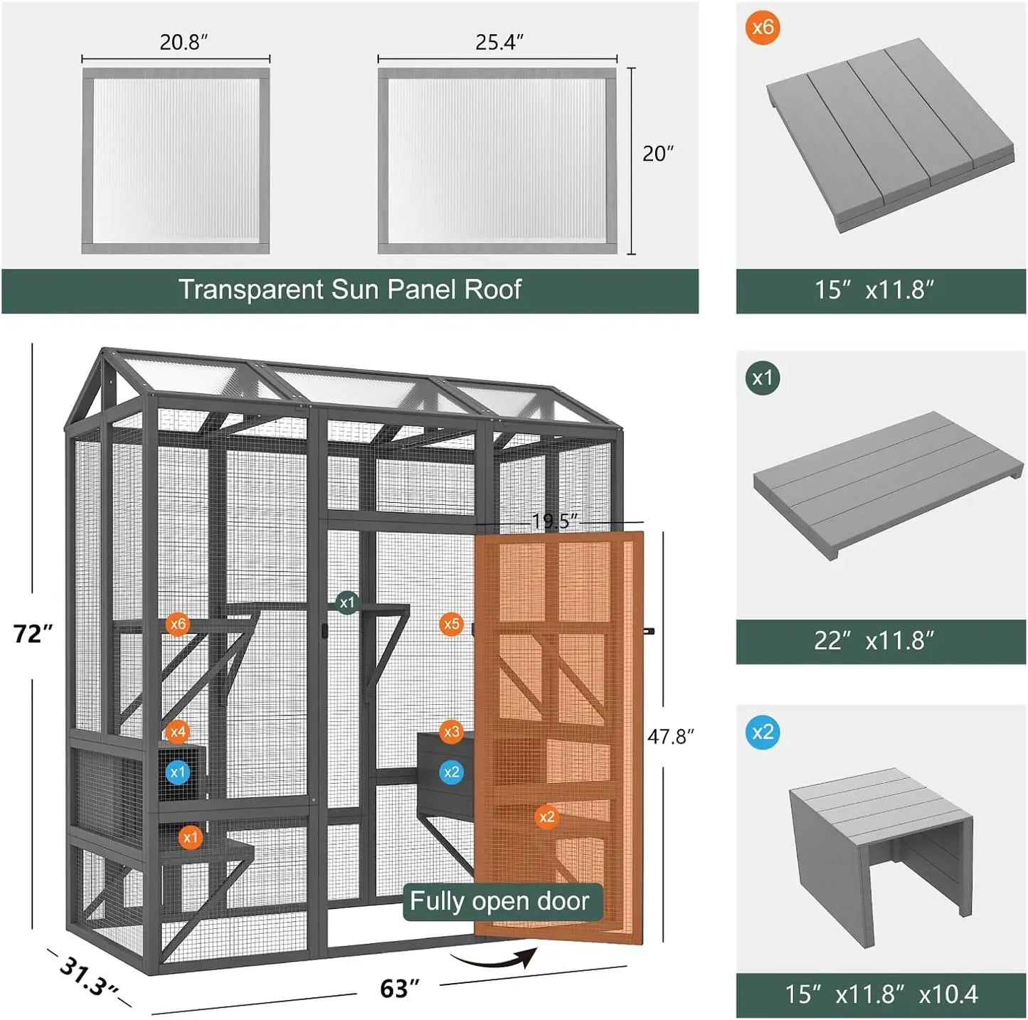 Outdoor Cat Enclosure, Large multiple House for multiple Cats Waterproof Cover and Sunshine Panel Roof