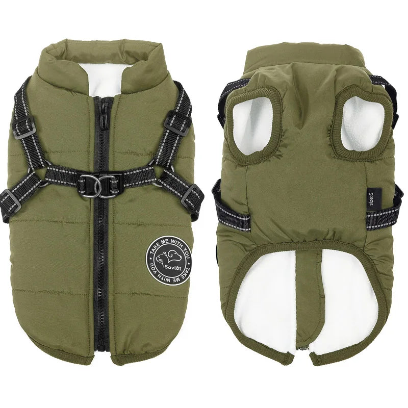 Winter Warm Jacket Waterproof Pet Coat for Small Large Dog Fleece with Harness