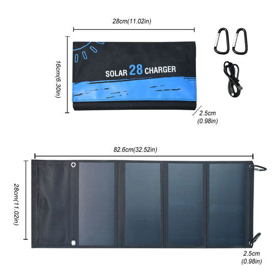 28W Folding Solar Panel 2 USB Ports Portable Panel Phone Charger with SunPower Solar Cell for Camping Hiking