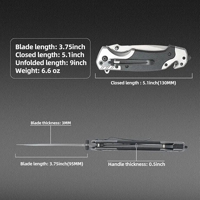 Folding knife with clip, webbed opening and padded lock, outdoor survival camping hunting fishing knife