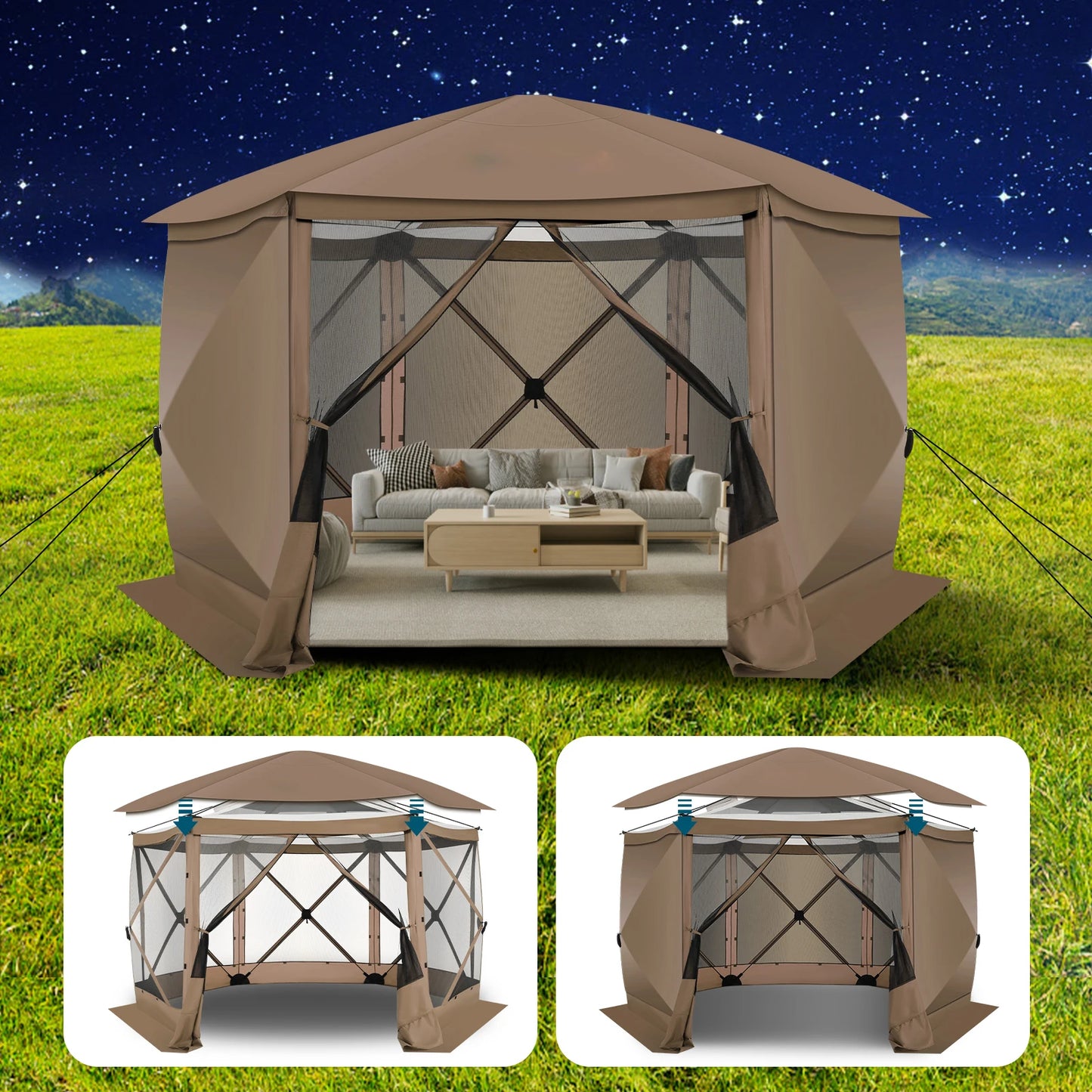 Pop up Gazebo Screen Tent for Camping, 12x12 Removable Roof, Outdoor Screened 5 walls