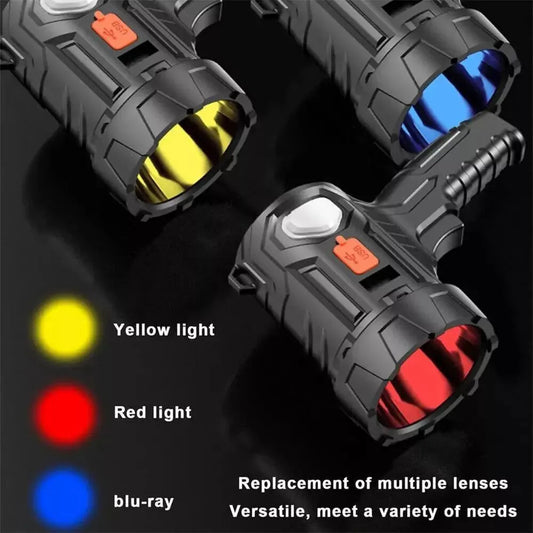 Solar/USB Rechargeable LED Flashlight - 3-in-1 Headlamp, Searchlight | Portable Outdoor Light for Hunting, Camping, Hiking