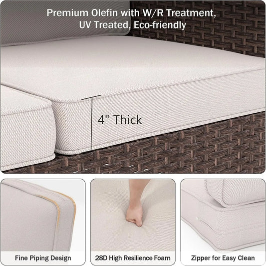 Outdoor Chair Cushions, 24" x 23" High-Density Foam & Removable Zipper Cover- Beige