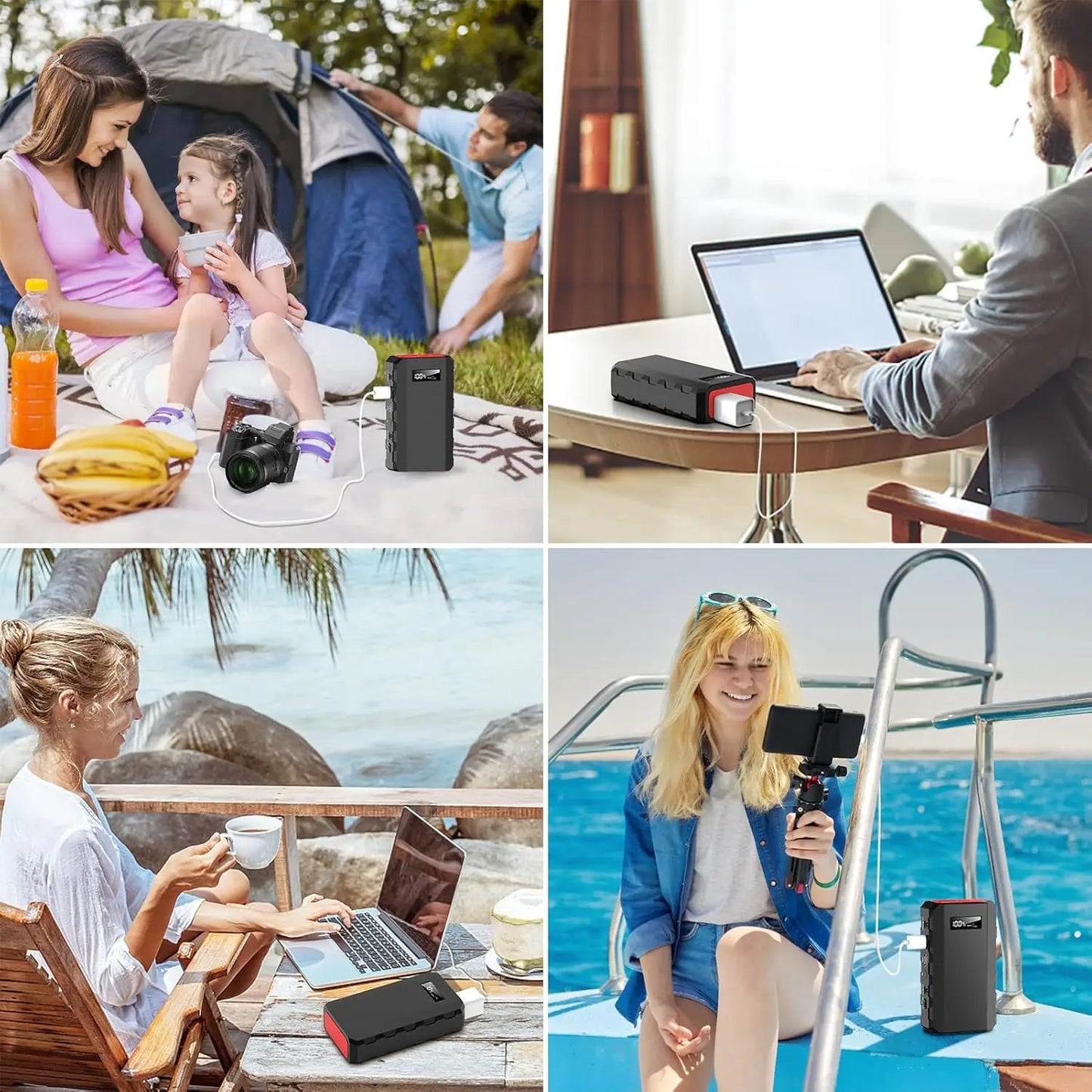 Portable Power Station 110V/65W Power Bank Battery Charger AC, DC, USB Camping Emergency