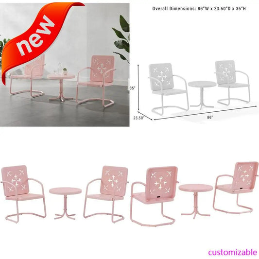 Vintage 3-Piece Outdoor Chair and Side Table Set , Retro Metal Patio Conversation