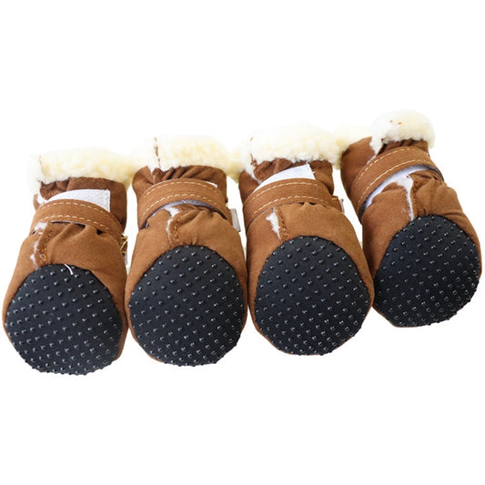 4Pcs Pet Dog Snow Boots Winter Warm Plush Dog Shoes for Small Medium Dog Cats S-XL Soft with Non-Slip Soles
