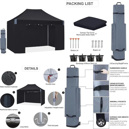 10x15 Heavy-Duty Outdoor Patio Canopy Tent with Sidewalls and Sandbags for Instant Setup