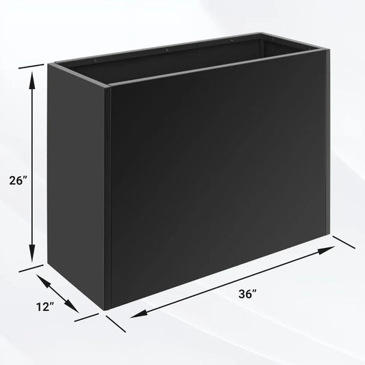 -Sturdy Tall Black Metal Planter Box, 36 x 12 x 26 with Removable Shelf for Outdoor Spaces