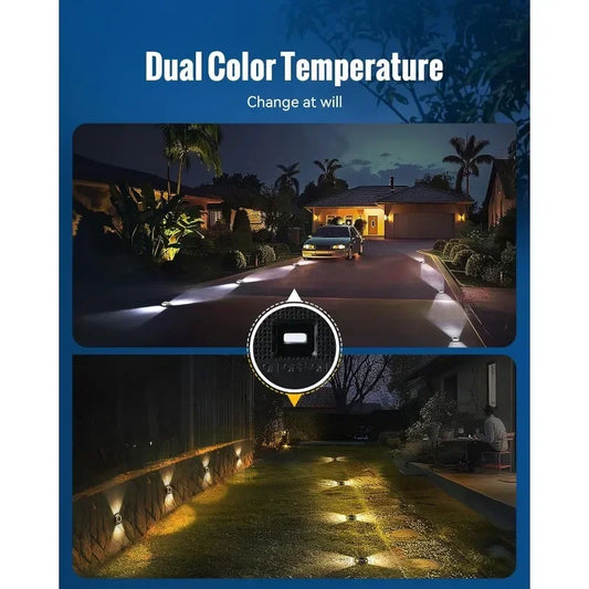Solar Dock Lights Waterproof 12 Pack, 2 Colors in 1 Double-Sided LED Solar Driveway Lights