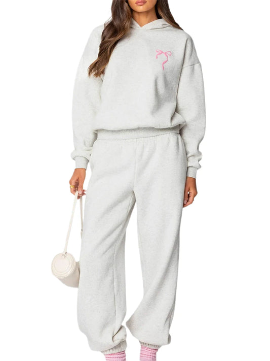 Women s 2 Piece Stylish Outfits Long Sleeve Sweatshirt Solid Color Jogger for Casual Wear