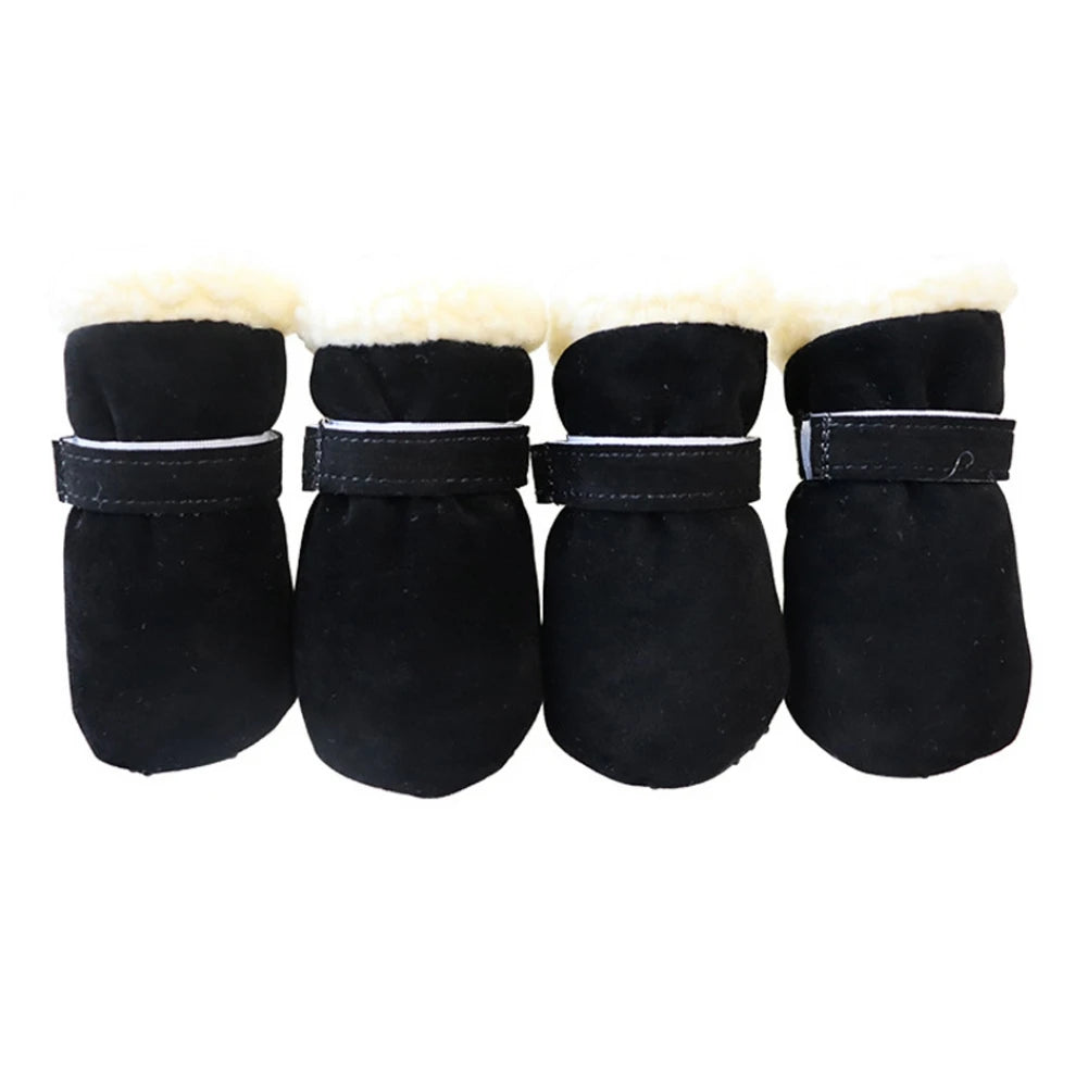 4Pcs Pet Dog Snow Boots Winter Warm Plush Dog Shoes for Small Medium Dog Cats S-XL Soft with Non-Slip Soles