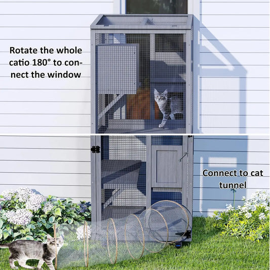 Cat Outdoor Enclosure, 4 Tiers with Wheels, Resting Box, Waterproof Roof, Large Pet House