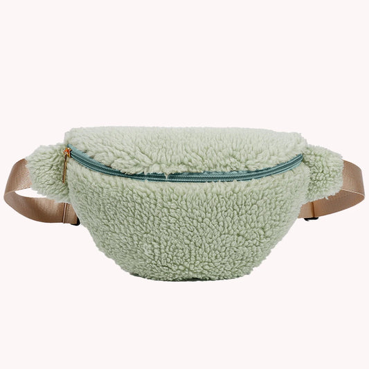 Unisex Fuzzy Crossbody Bag Zipper Closure Solid Shoulder Bag Multifunctional Foldable Lightweight Autumn Winter Daily Bag