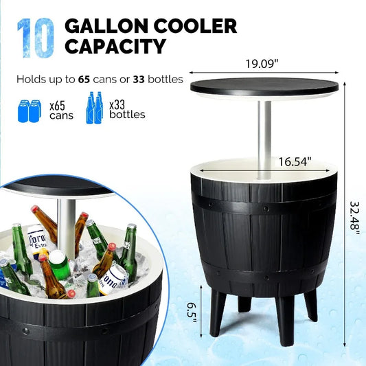 10Gallon Black Four Leg Ice Bucket Plastic Side Table Outdoor Beverage Cooler Portable Drink Storage Patio Party BBQ Camping