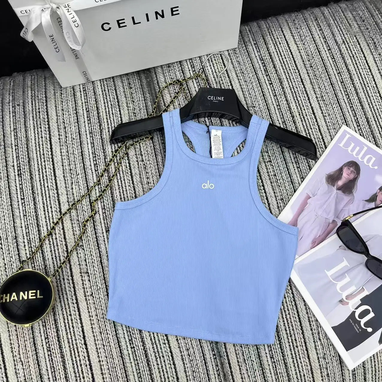 Women's Sport Blue Stretch Cotton Tank Top Moisture-Wicking Quick Dry High Elastic Gym Yoga Running Casual Athletic S-L