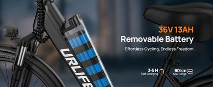 750W E26 Electric Bike for Adults | 48V 10.4Ah Removable Battery, Top Speed 20MPH, 26''X2" Standard Tire, 7-Speeds