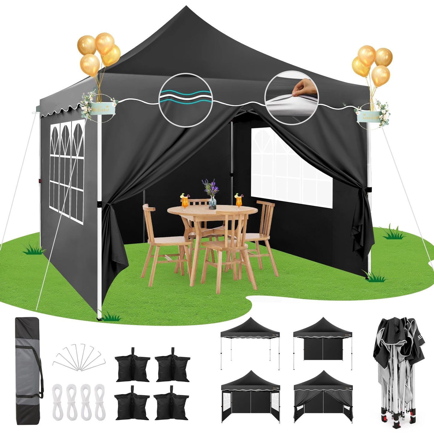 10x10 Pop Up Canopy Tent with 4 Walls & Accessories Kit Waterproof Instant Shelter for Commercial & Personal Events