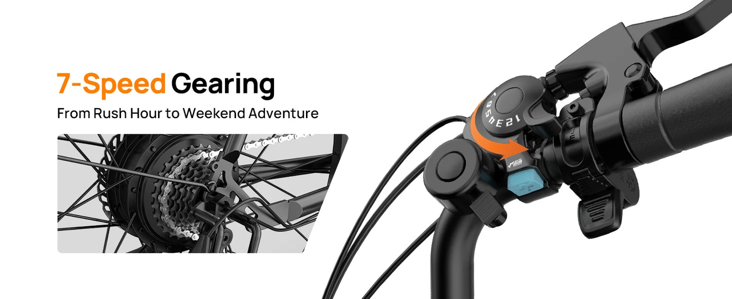 750W E26 Electric Bike for Adults | 48V 10.4Ah Removable Battery, Top Speed 20MPH, 26''X2" Standard Tire, 7-Speeds