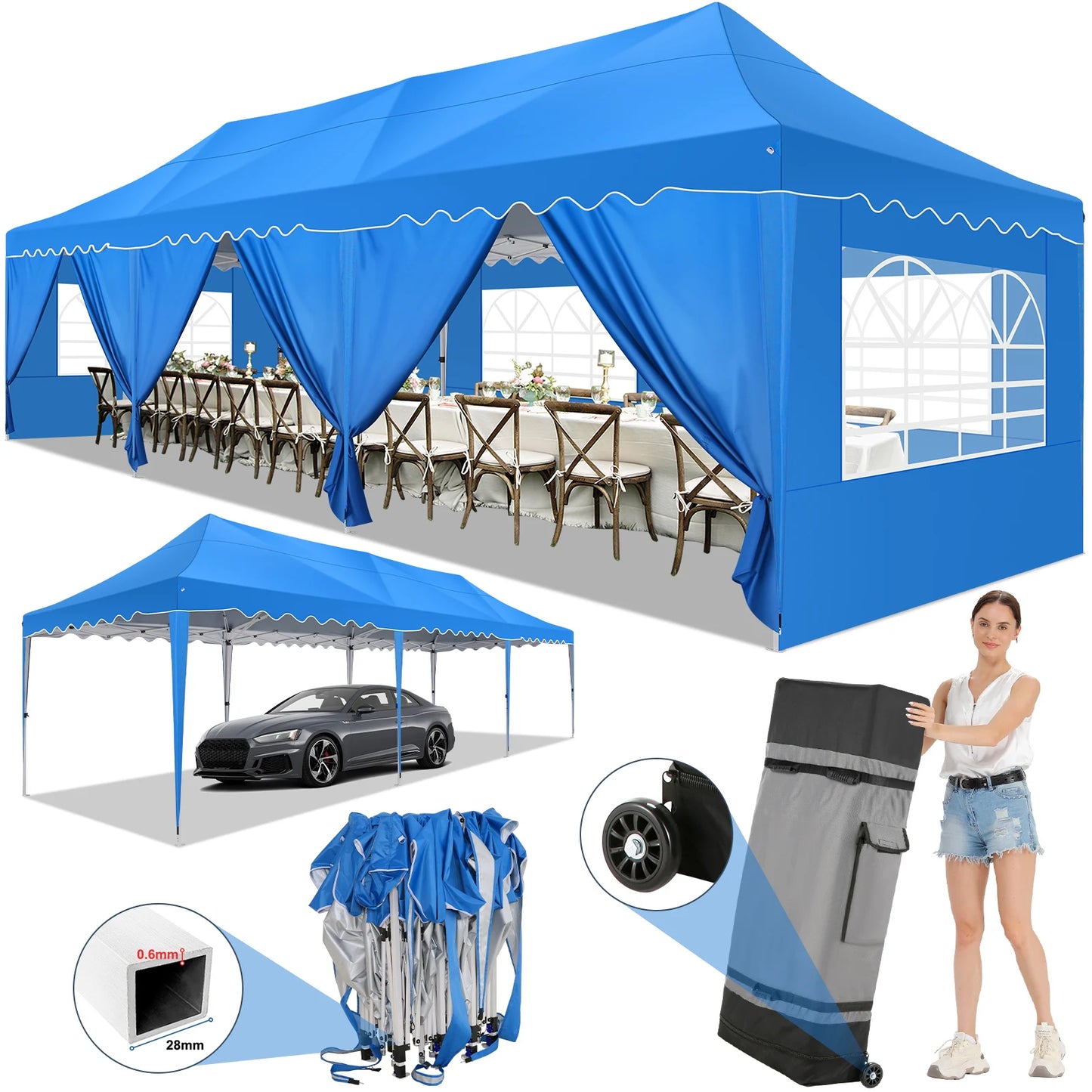 10x30ft Event Canopy with Removable Walls, Premium Pop Up Tent with Reinforced Frame & Waterproof Cover