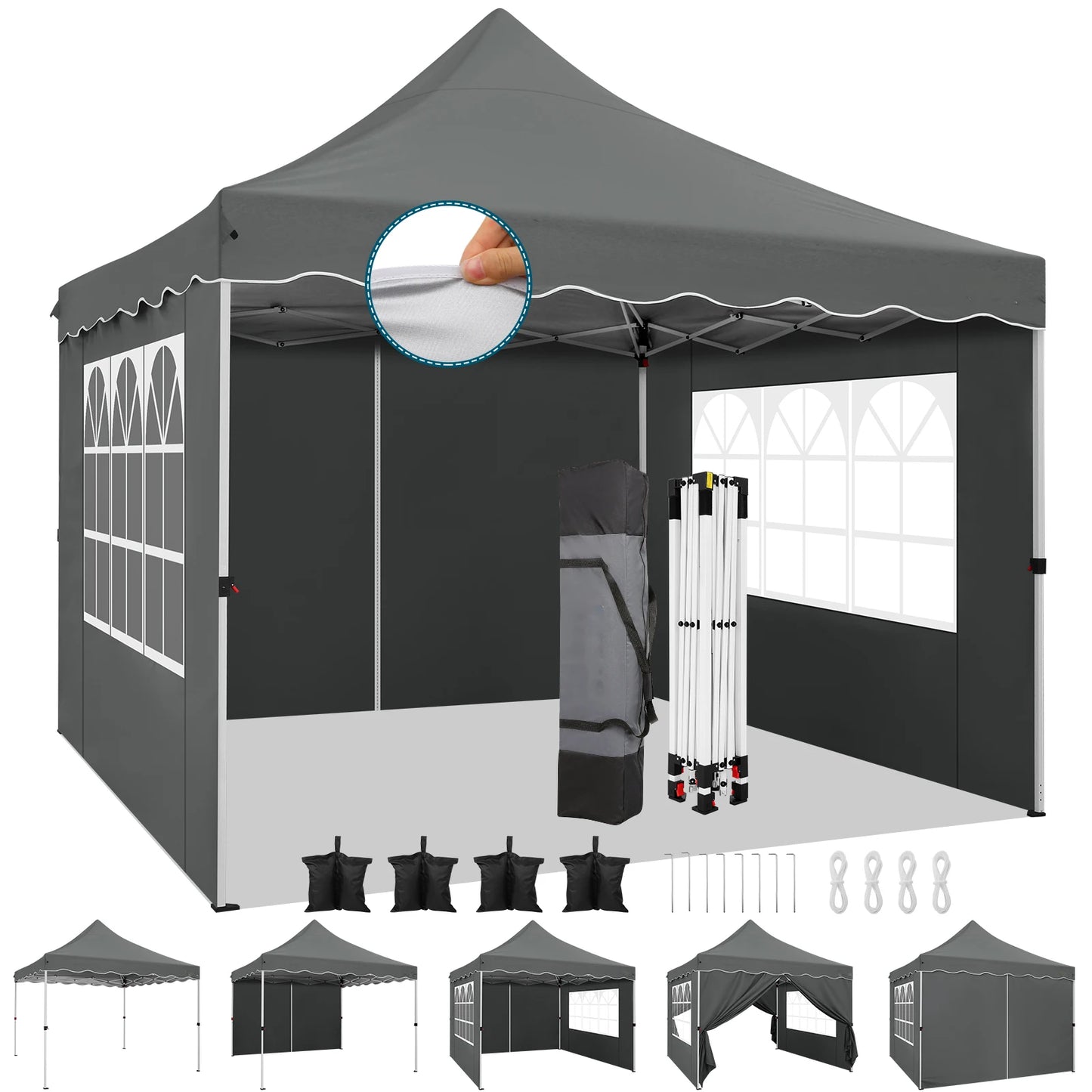 10x10 Pop Up Canopy Tent with 4 Walls & Accessories Kit Waterproof Instant Shelter for Commercial & Personal Events