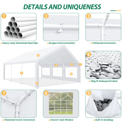 20x20ft Tent Heavy Duty for Parties Waterproof, Wedding and Event Canopy with Removable Sidewalls