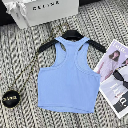 Women's Sport Blue Stretch Cotton Tank Top Moisture-Wicking Quick Dry High Elastic Gym Yoga Running Casual Athletic S-L