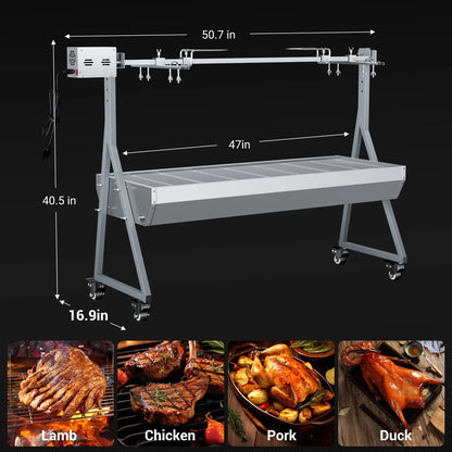 Camping Rotisserie Grill 176LBS Capacity 25W Motor Small BBQ Charcoal Roaster