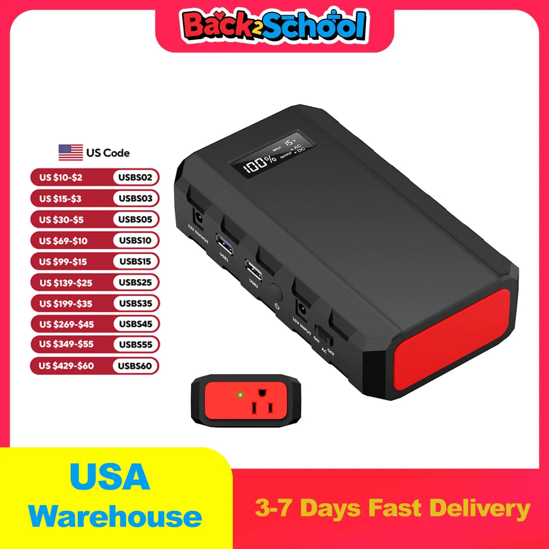 Portable Power Station 110V/65W Power Bank Battery Charger AC, DC, USB  Camping Emergency