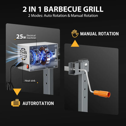 Camping Rotisserie Grill 176LBS Capacity 25W Motor Small BBQ Charcoal Roaster
