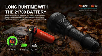 Hunting Flashlight 2200 Lumens 1184 Yards Long-Rang Rechargeable Flashlight for Night Hunting